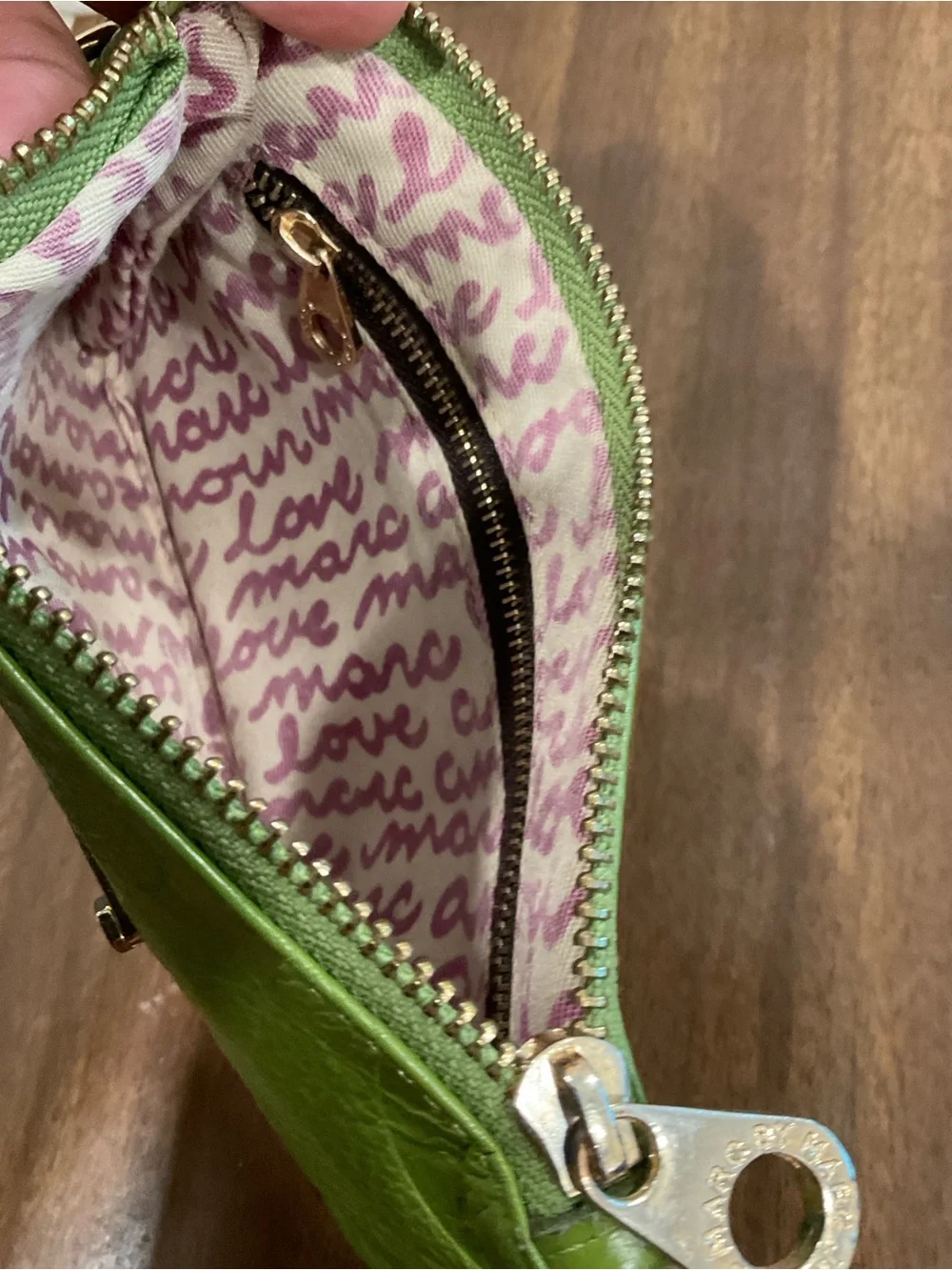 Marc by Marc Jacobs Bright Lime Green Leather Zip Wristlet pouch bag